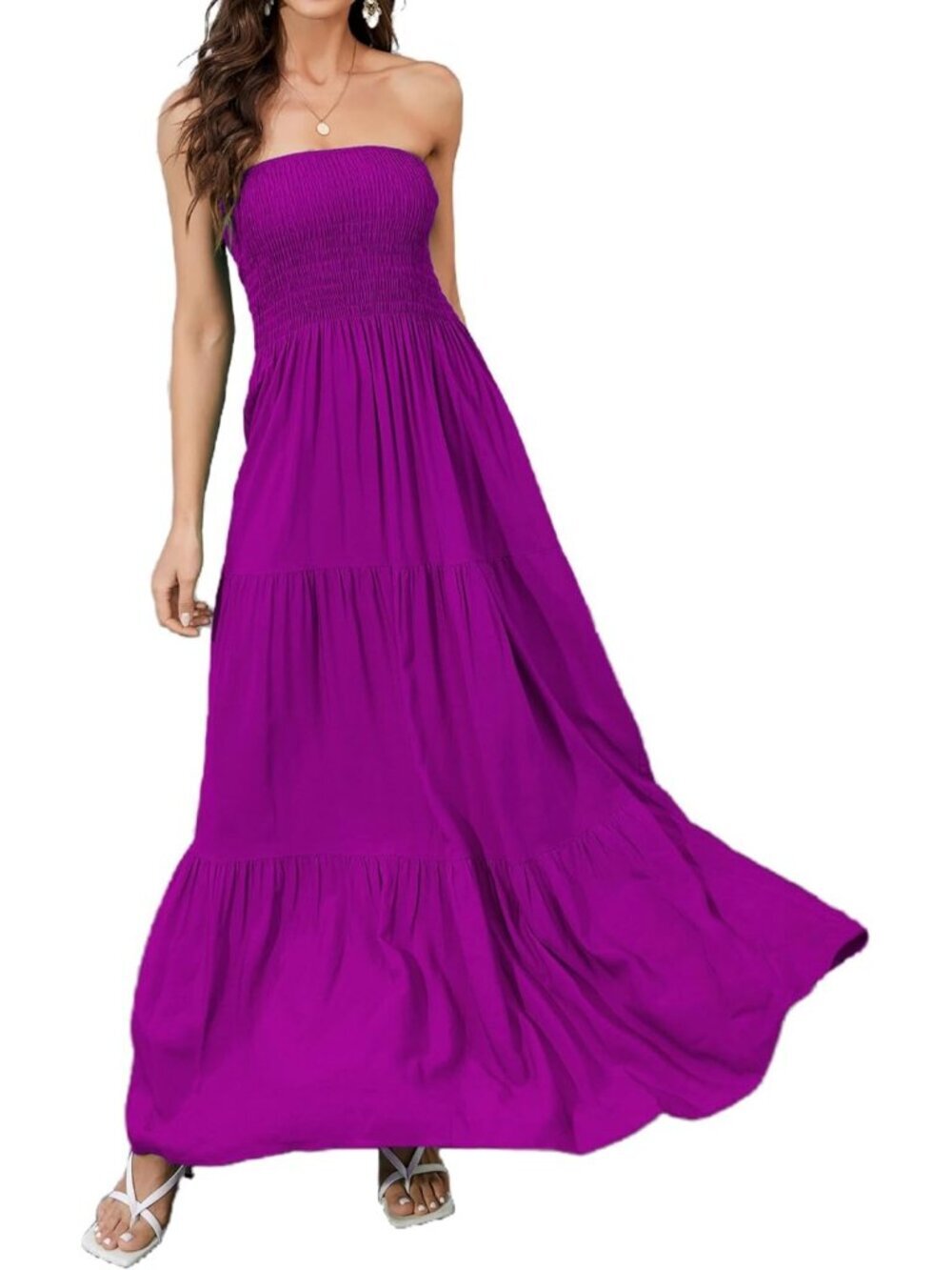 Women's Palatinate Purple Strapless Tube Top Backless Casual Sun Maxi Dress